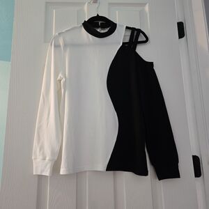 Black and White Asymmetrical Long Sleeve Top